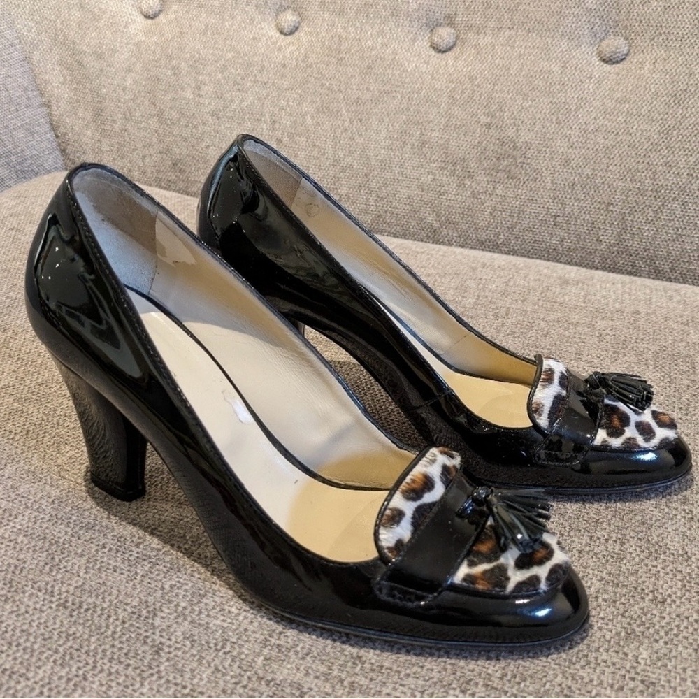 Hobbs London Black Patent Leather | Leopard Print |Tassel | EU 37.5 - Picture 4 of 10